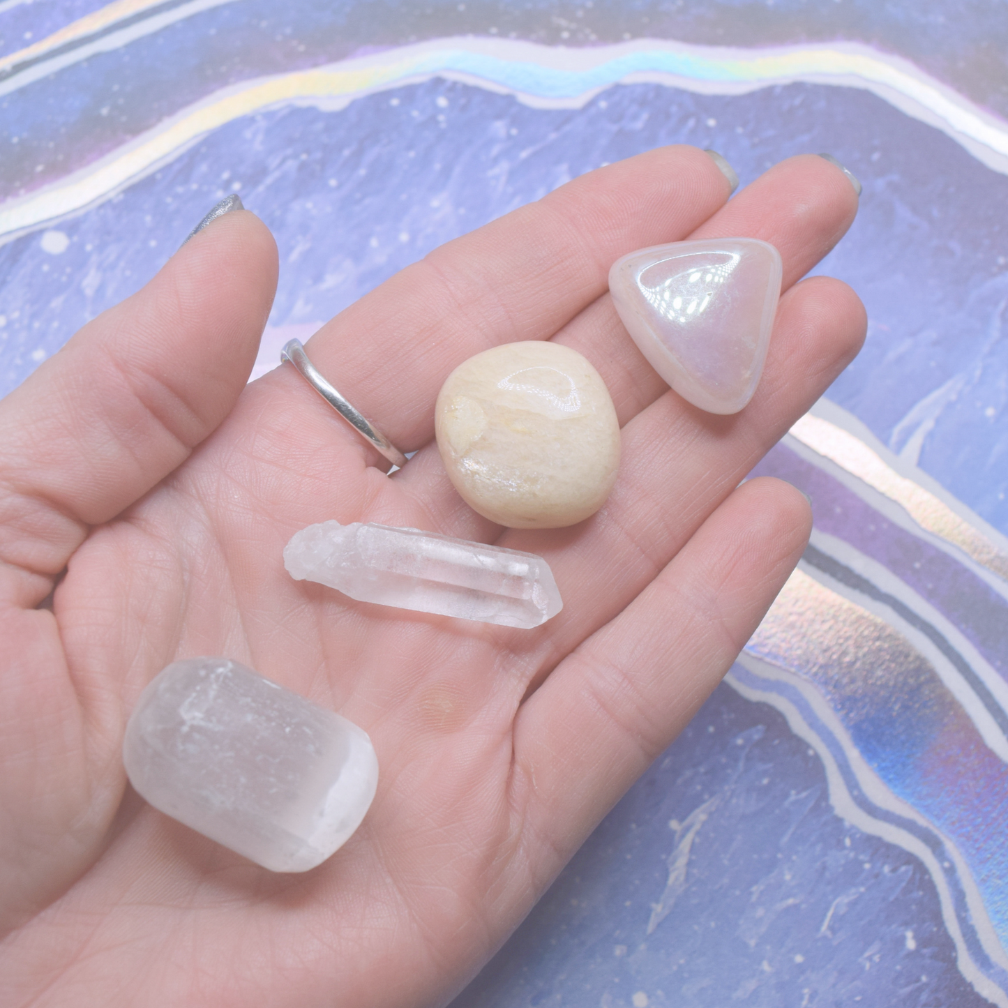 Beacon of Light Crystals Set * Lightworker Tools for Light & Love * Crystal Quartz Point * Rose Aura Quartz * Moonstone * Selenite