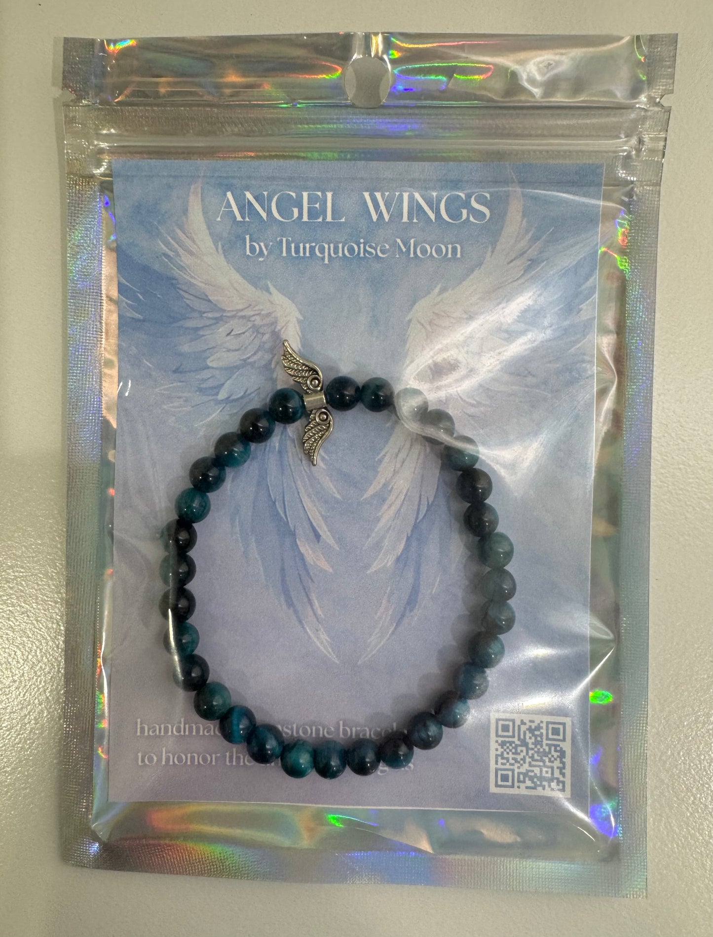 Angel Wings Bracelet - Blue Apatite Gemstone Beads