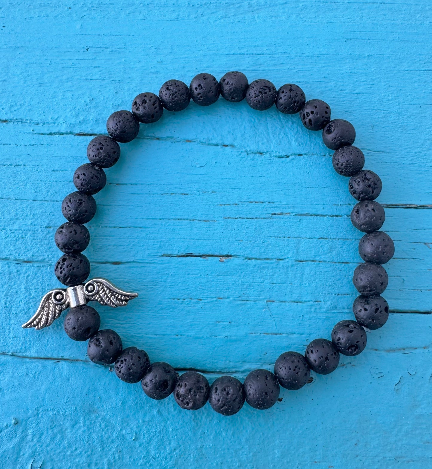 Angel Wings Bracelet - Black Lava Stone Gemstone Beads