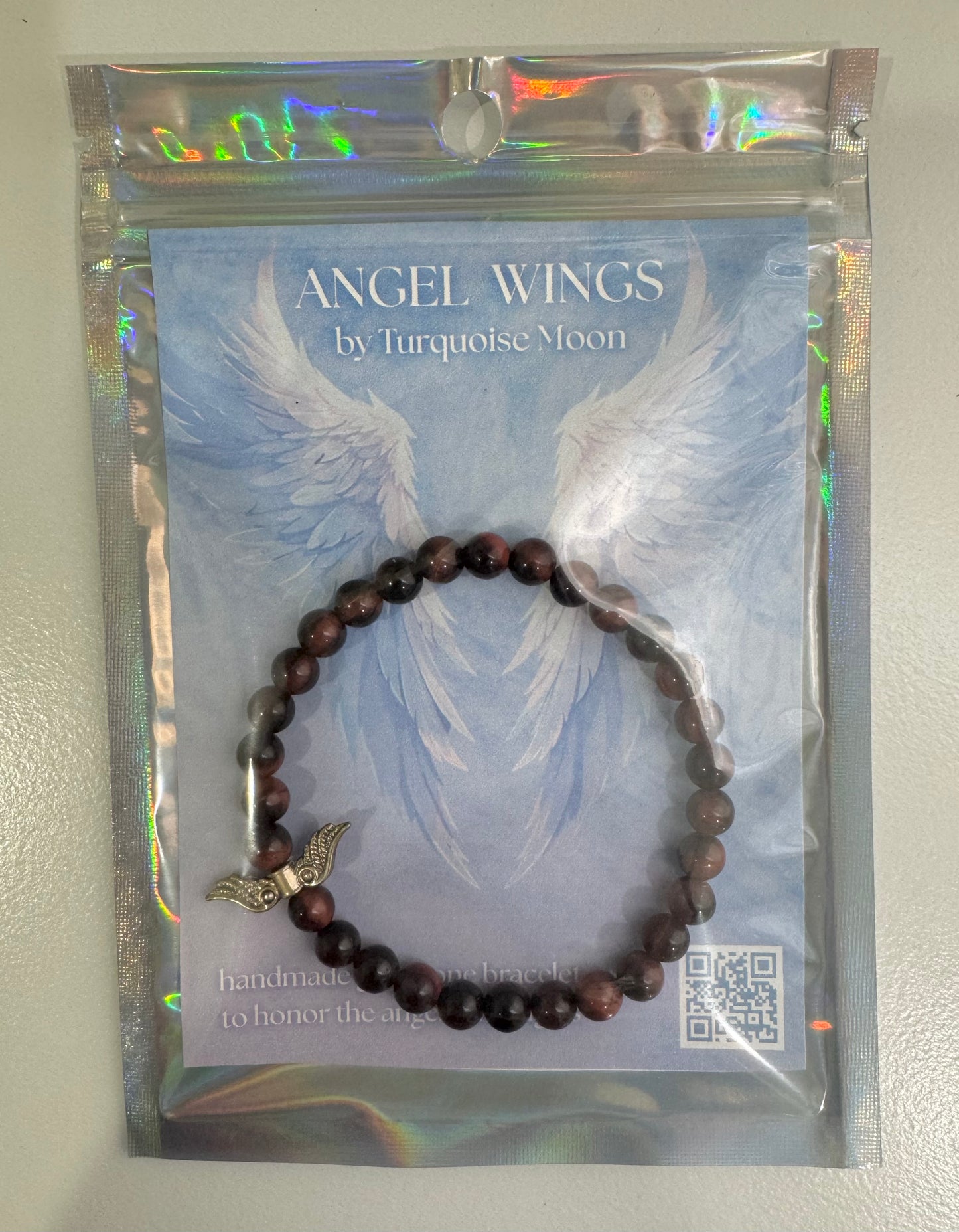 Angel Wings Bracelet - Red Dragons Eye Gemstone Beads