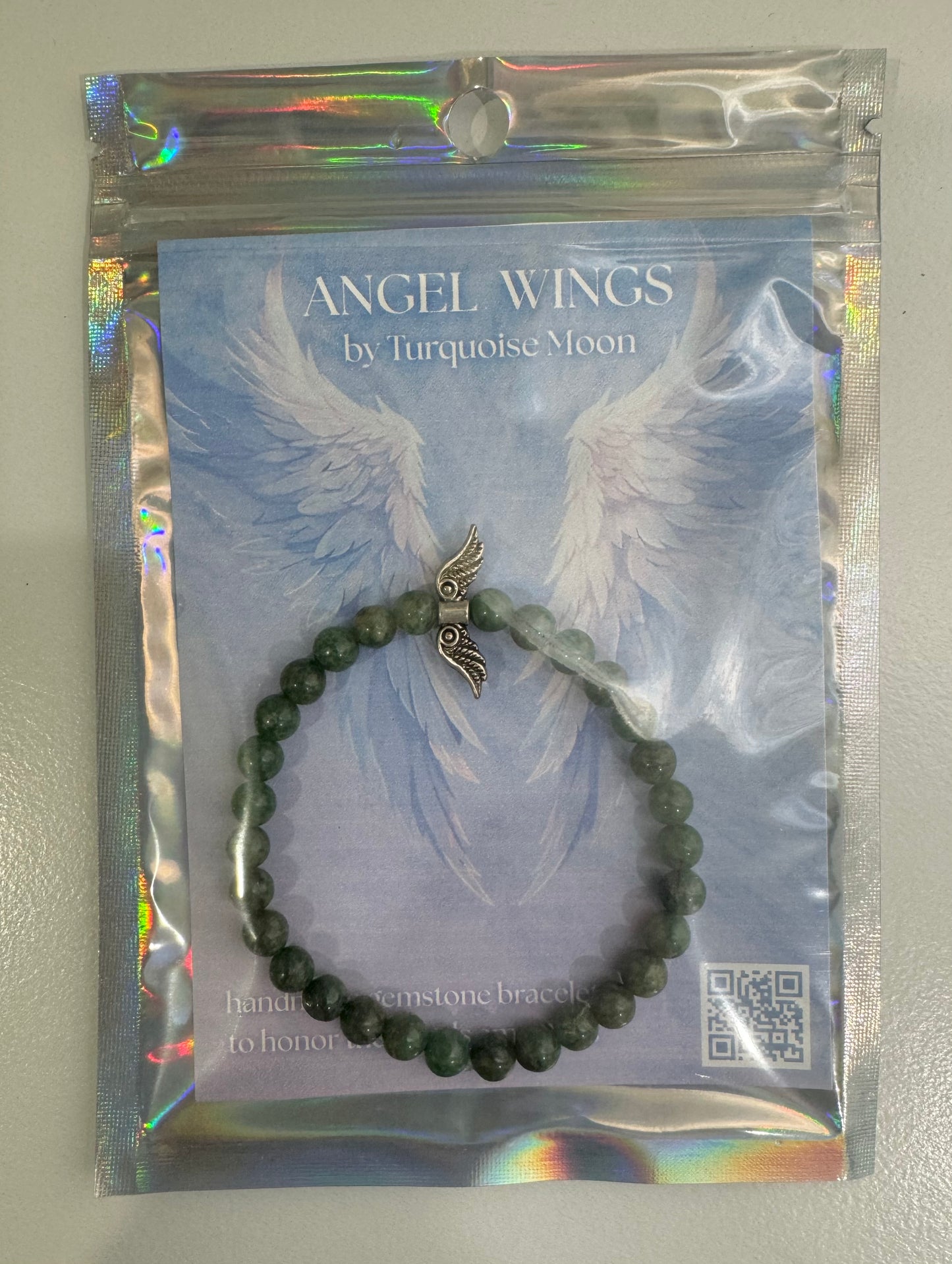 Angel Wings Bracelet - Green Jade Gemstone Beads