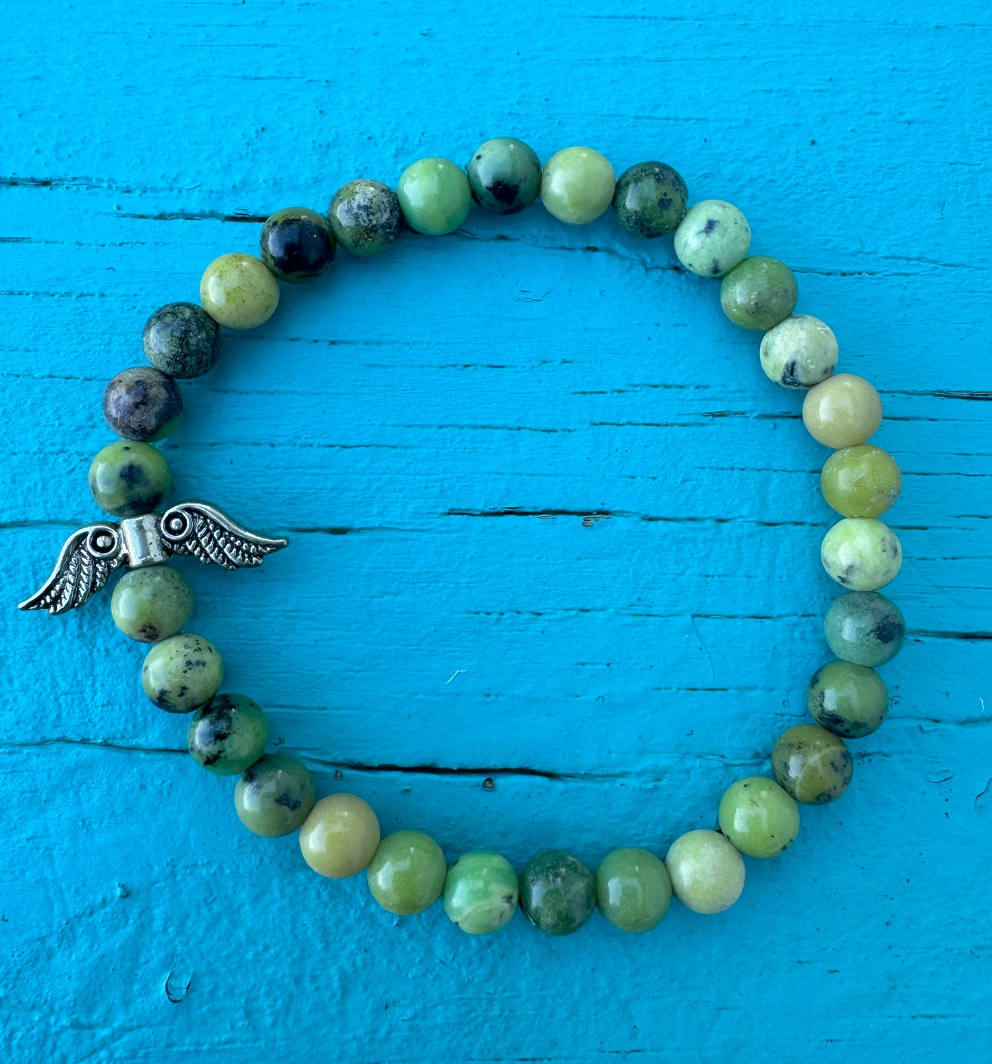Angel Wings Bracelet - Serpentine Gemstone Beads