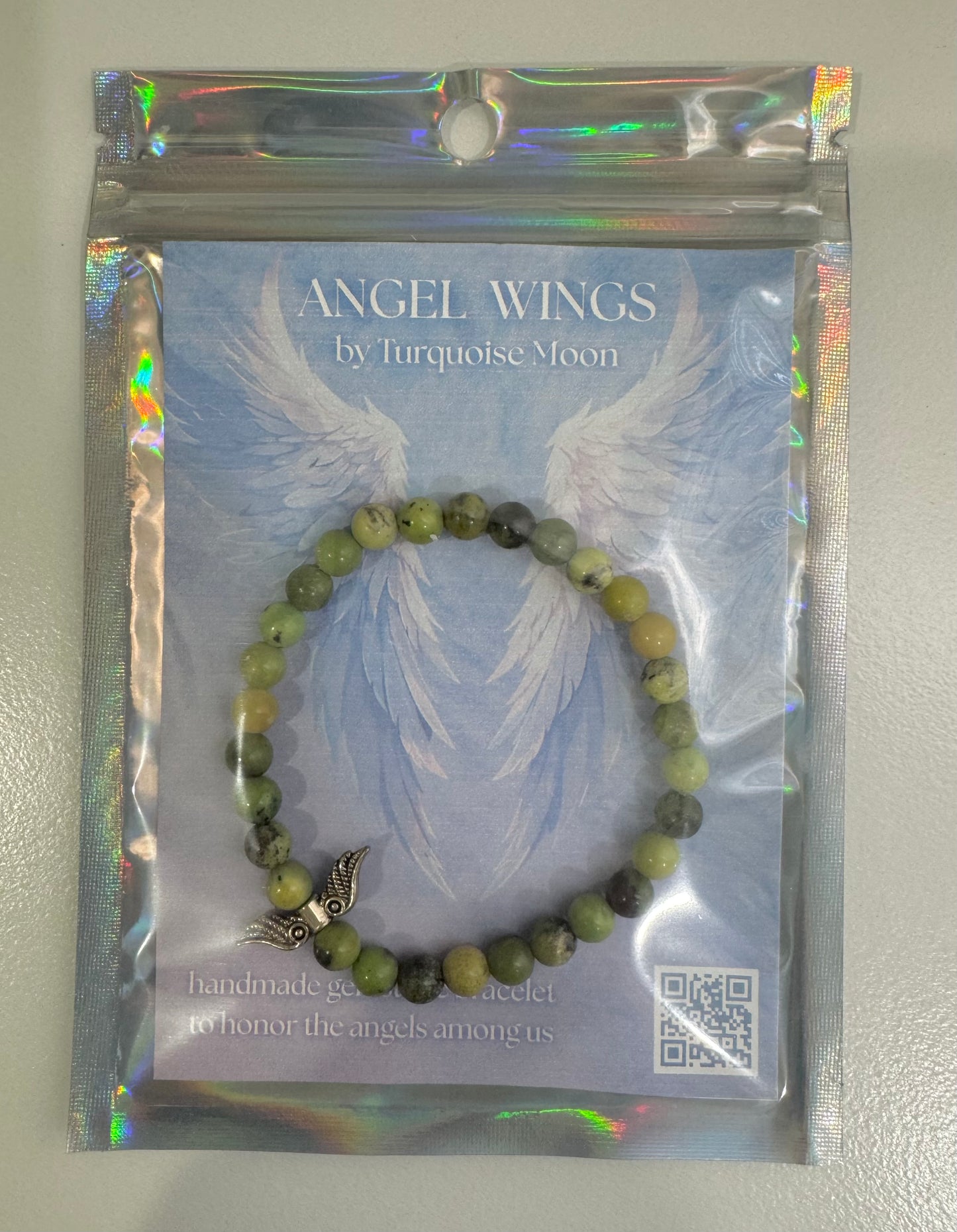 Angel Wings Bracelet - Serpentine Gemstone Beads