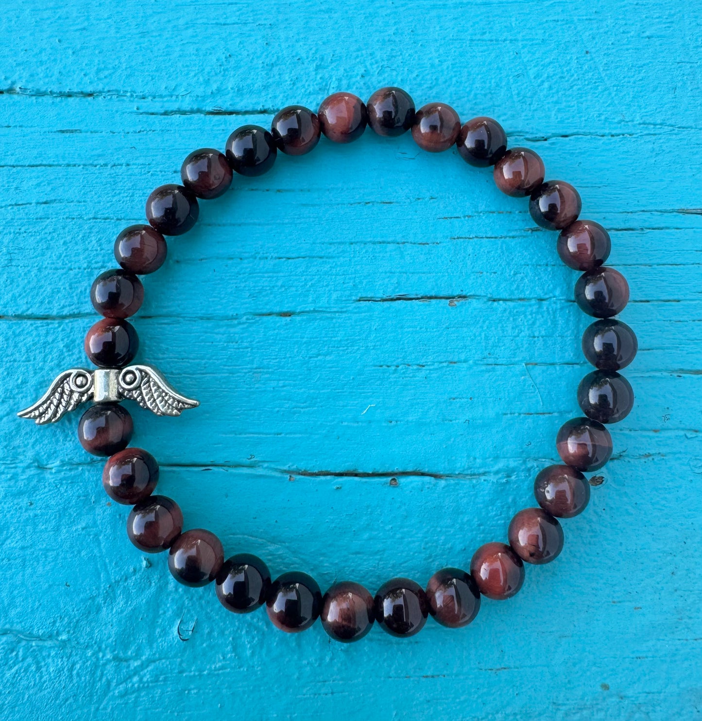 Angel Wings Bracelet - Red Dragons Eye Gemstone Beads