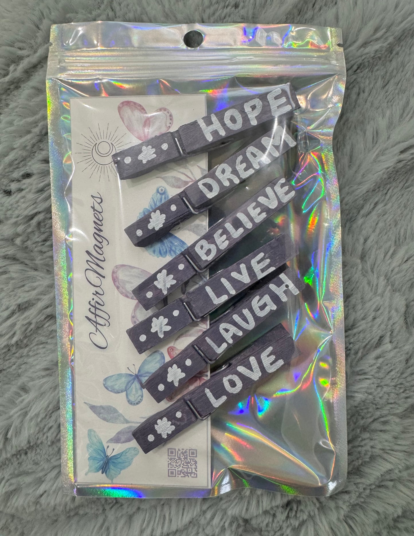 AffirMagnets Purple and White Handmade Affirmation Clothespin Refrigerator Magnets