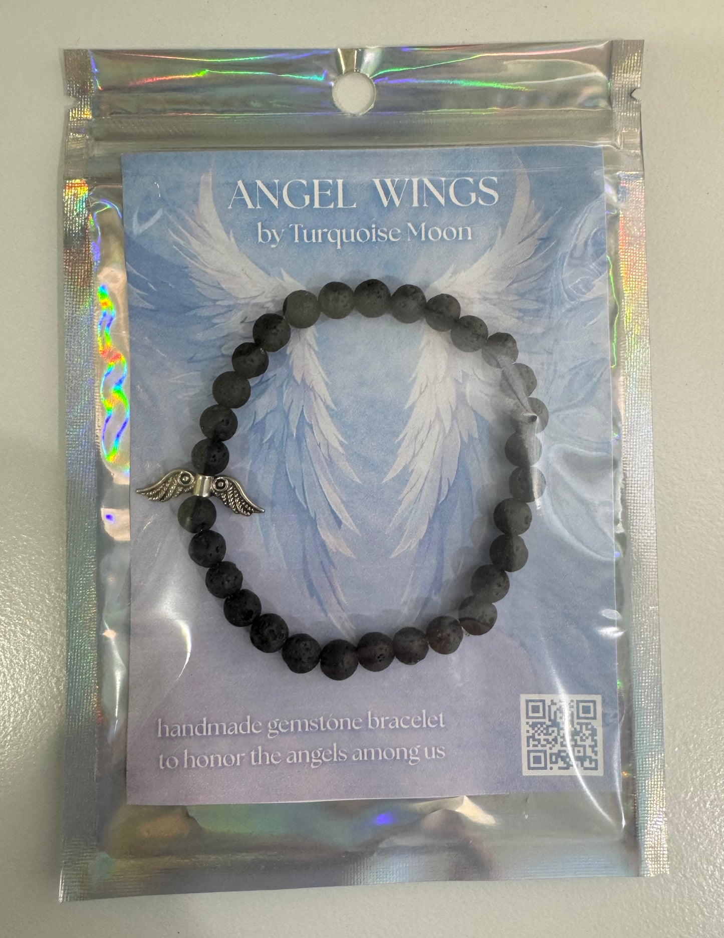 Angel Wings Bracelet - Black Lava Stone Gemstone Beads