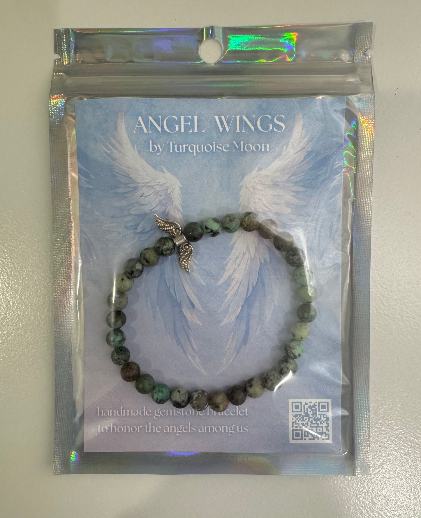 Angel Wings Bracelet - Blue Hawks Eye Gemstone Beads