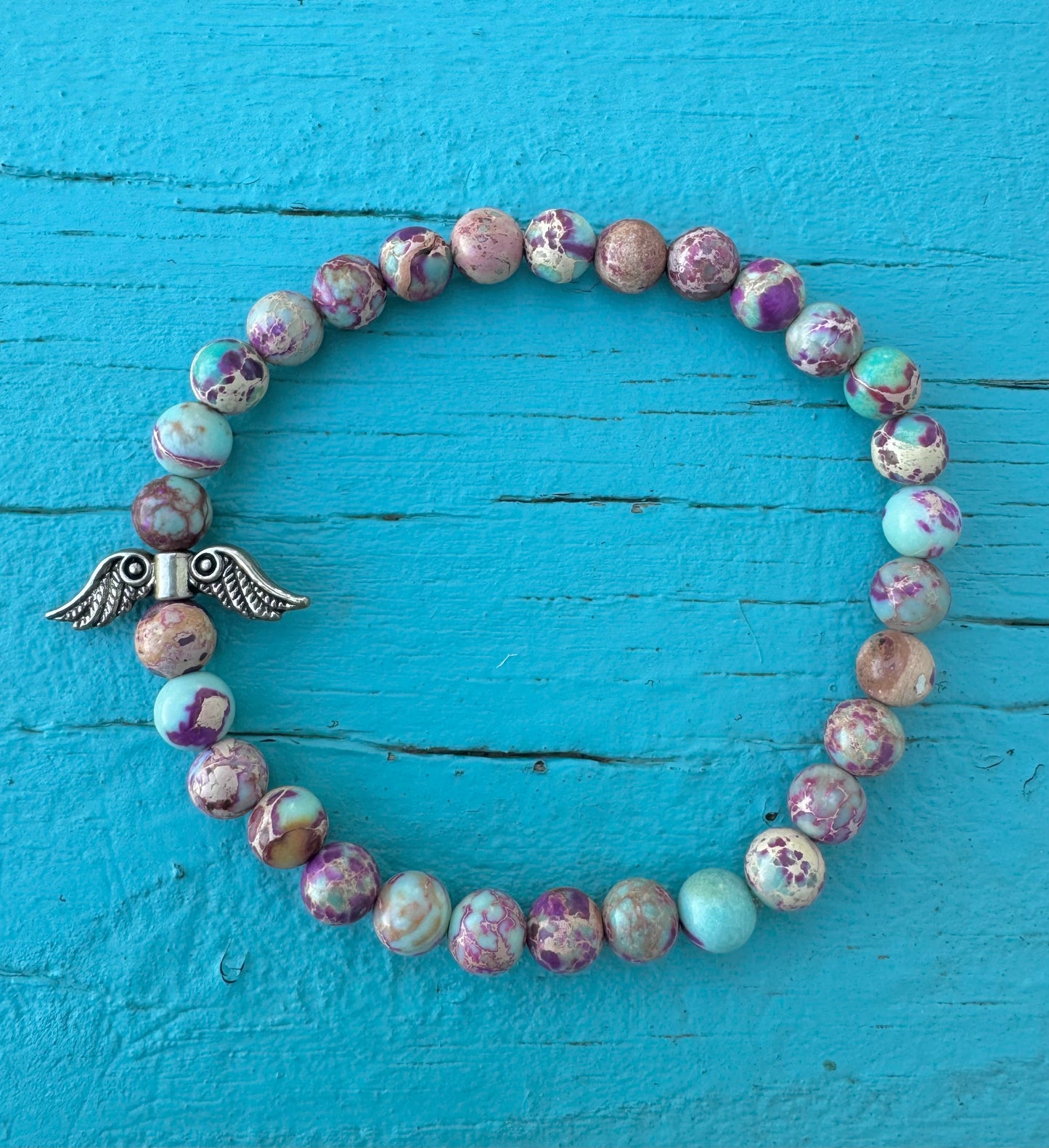 Angel Wings Bracelet - Galaxy Jasper Gemstone Beads