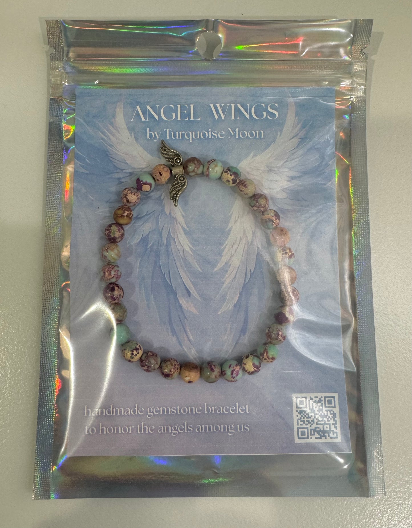 Angel Wings Bracelet - Galaxy Jasper Gemstone Beads