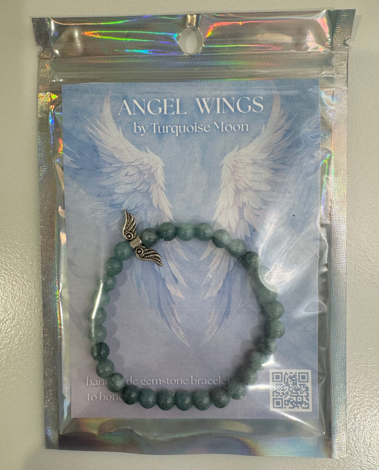 Angel Wings Bracelet - Blue Aquamarine Gemstone Beads