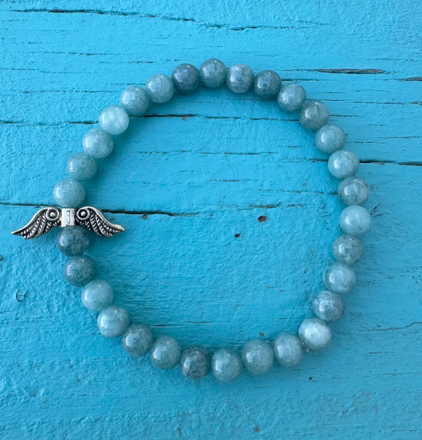 Angel Wings Bracelet - Blue Aquamarine Gemstone Beads