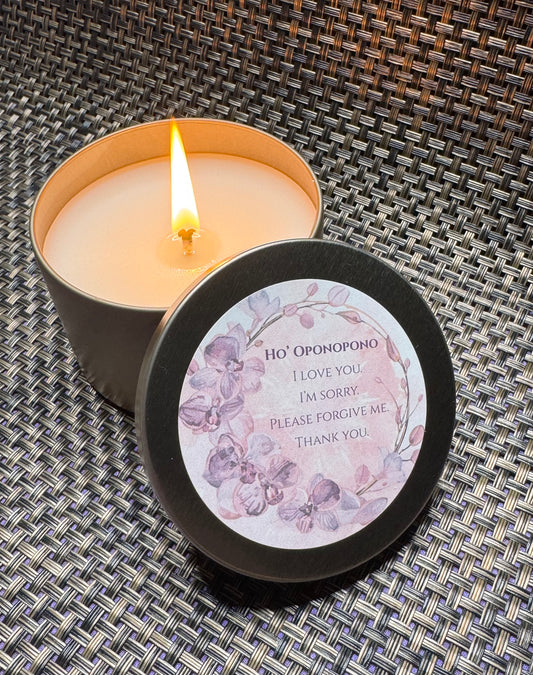 Ho' Oponopono Candle - Hawaiian Forgiveness Prayer Candle Gift with Orchid Floral Design