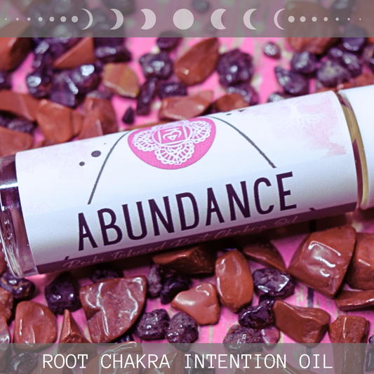 ABUNDANCE * Crystal Intentions 1st Root Chakra Perfume * Teakwood & Cardamom scent with Garnet, Red Jasper, Black Tourmaline Root Chakra Crystals * Grounding & Manifestation * Buffalo Spirit Animal  * Tree of Life