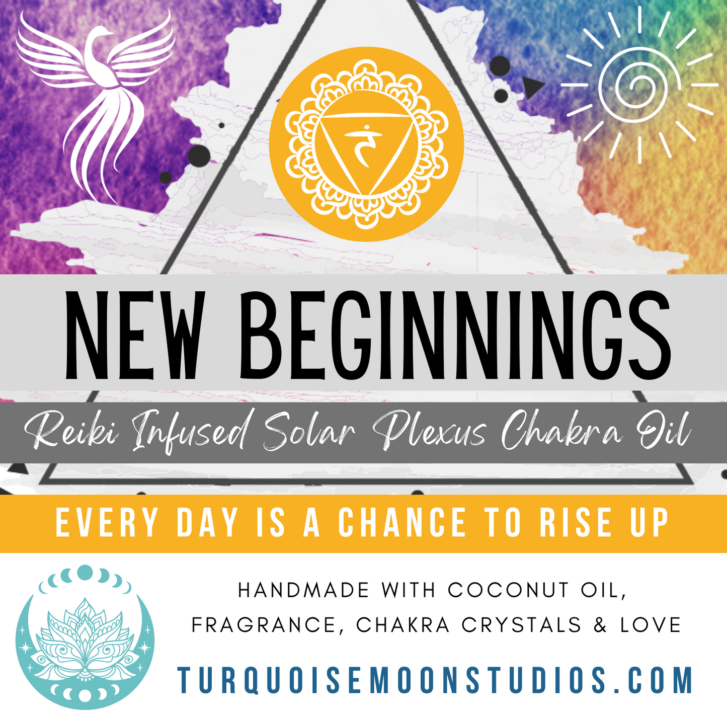 NEW BEGINNINGS * Crystal Intentions 3rd Solar Plexus Chakra Perfume * Uplifting Ginger Bergamot with Yellow Jasper, Tiger Eye & Citrine Crystals * Self Confidence Motivation Drive Will Power * Rising Phoenix * Sunbeams