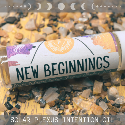 NEW BEGINNINGS * Crystal Intentions 3rd Solar Plexus Chakra Perfume * Uplifting Ginger Bergamot with Yellow Jasper, Tiger Eye & Citrine Crystals * Self Confidence Motivation Drive Will Power * Rising Phoenix * Sunbeams