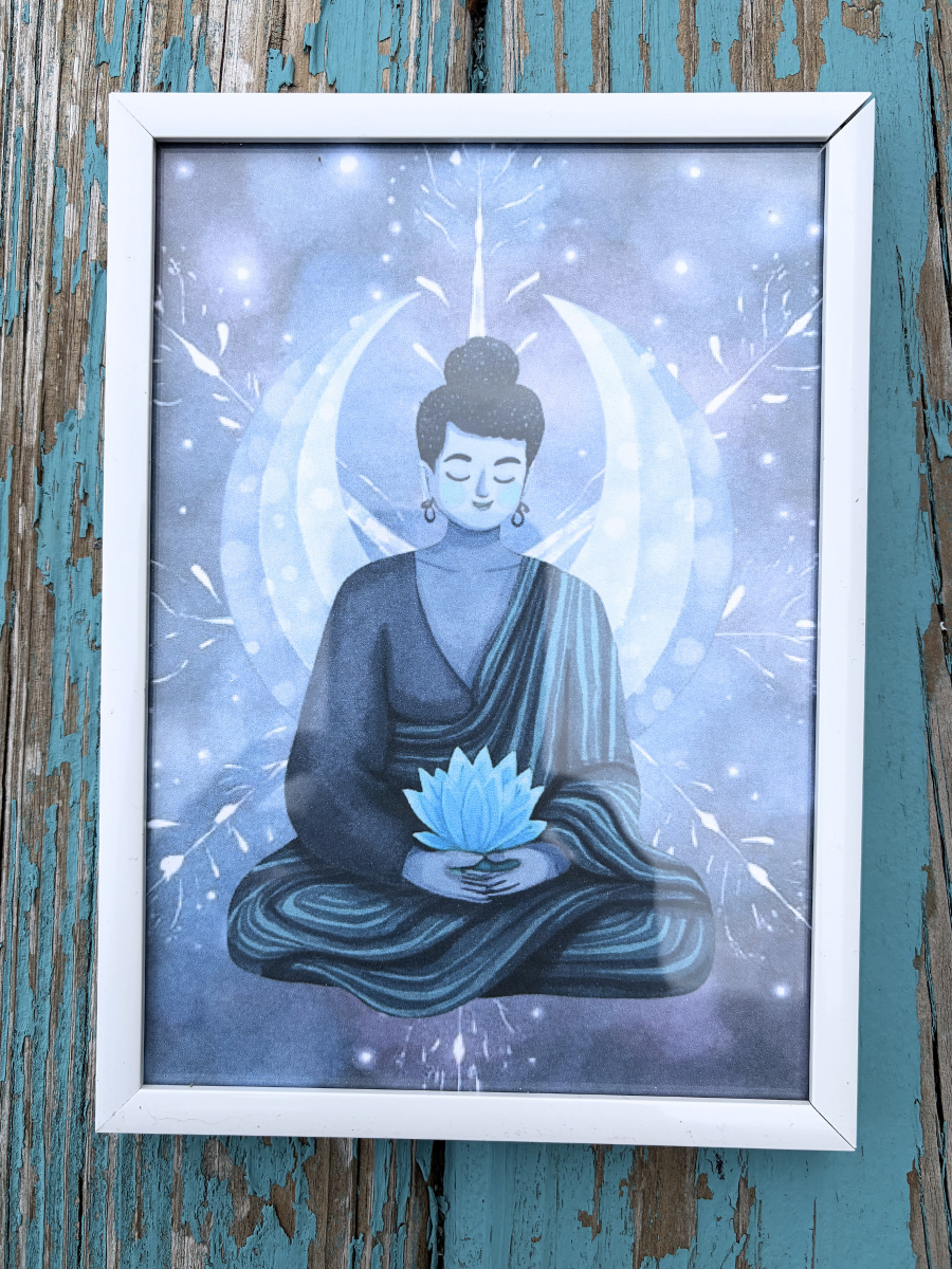 DeskMates Framed Art Print 💠 AR01 Blue Lotus Buddha