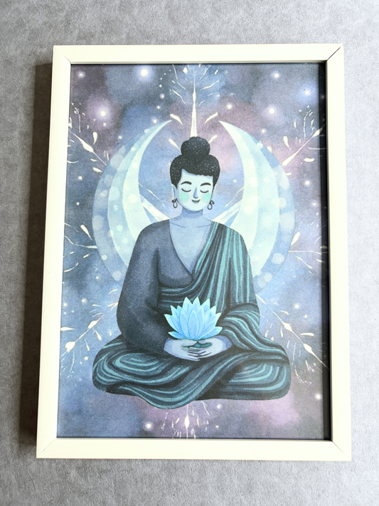 DeskMates Framed Art Print 💠 AR01 Blue Lotus Buddha