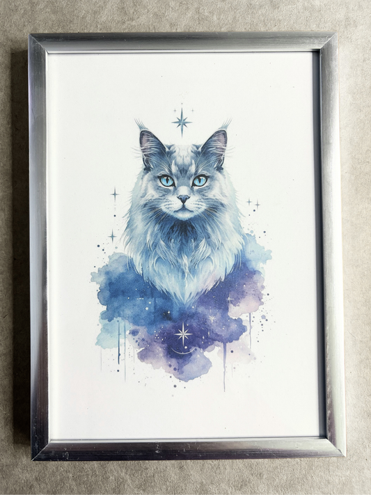 DeskMates Framed Art Print 💠 C01 Selene 💠 Fluffy Gray Cat