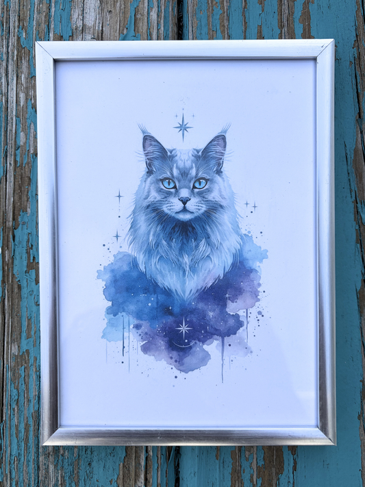 DeskMates Framed Art Print 💠 C01 Selene 💠 Fluffy Gray Cat