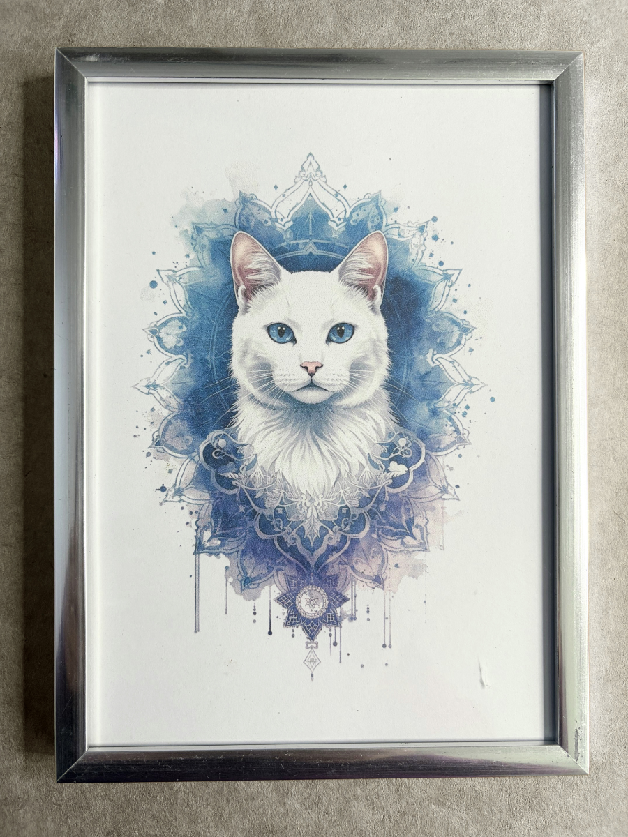 DeskMates Framed Art Print 💠 C03 Empress 💠 White Cat