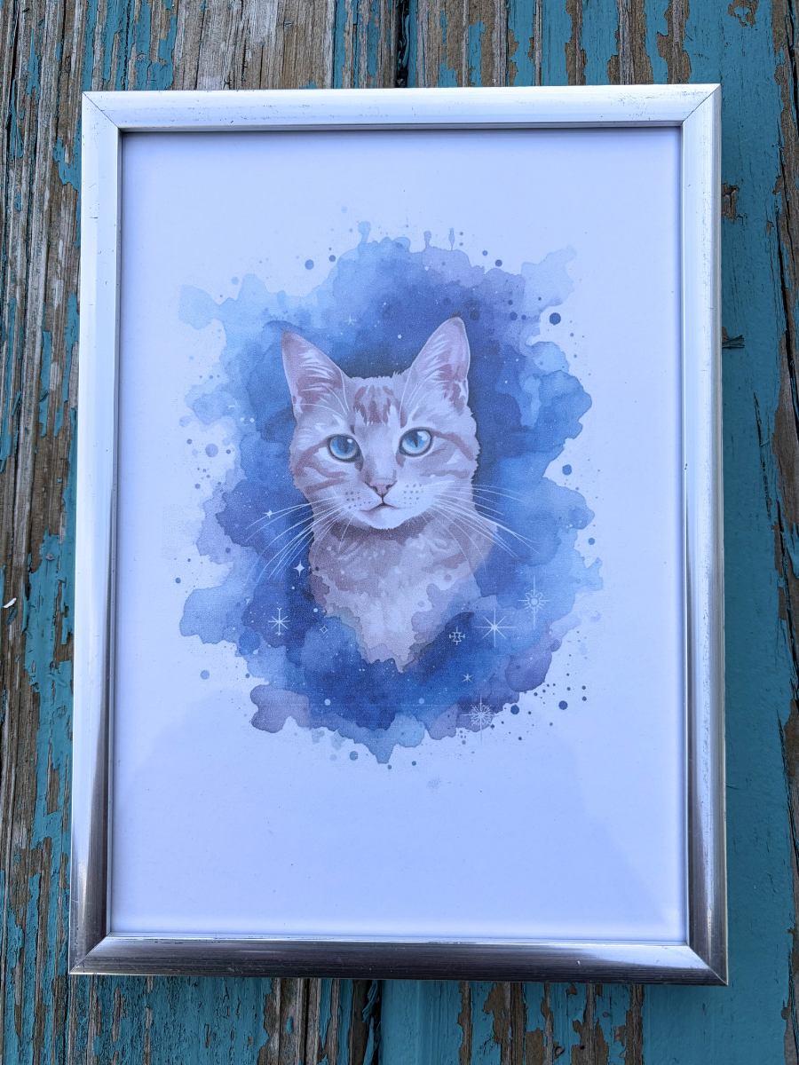 DeskMates Framed Art Print 💠 C05 Indigo 💠 Orange Tiger Striped Cat