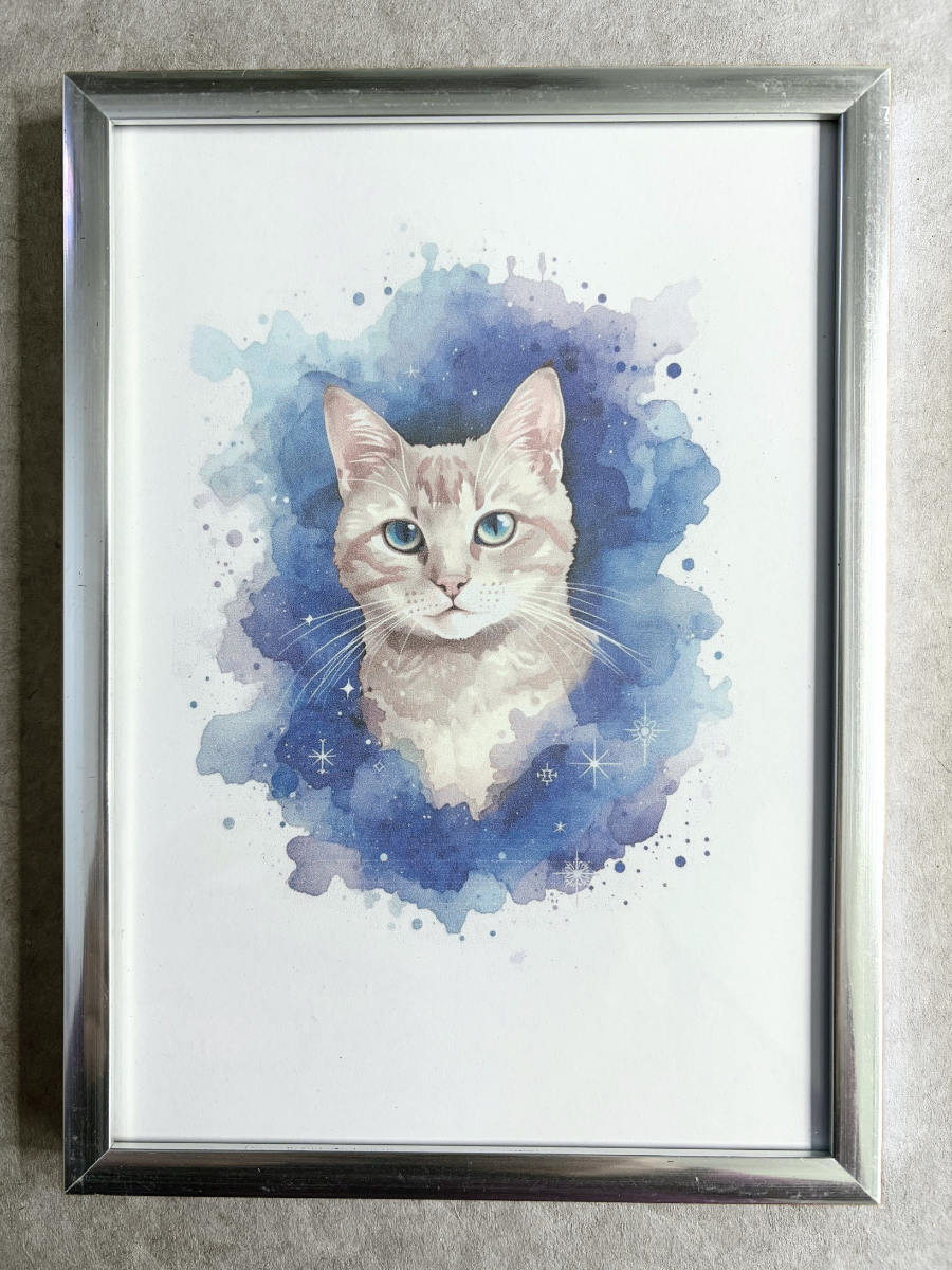 DeskMates Framed Art Print 💠 C05 Indigo 💠 Orange Tiger Striped Cat