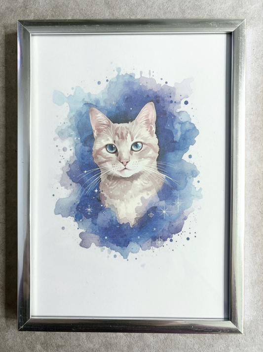 DeskMates Framed Art Print 💠 C05 Indigo 💠 Orange Tiger Striped Cat