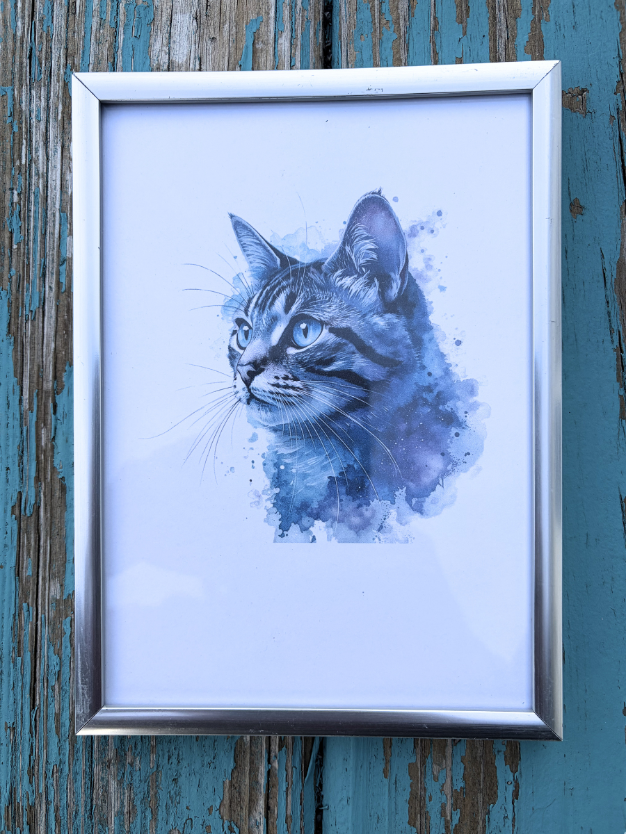 DeskMates Framed Art Print 💠 C06 Tabitha 💠 Gray Tiger Striped Cat