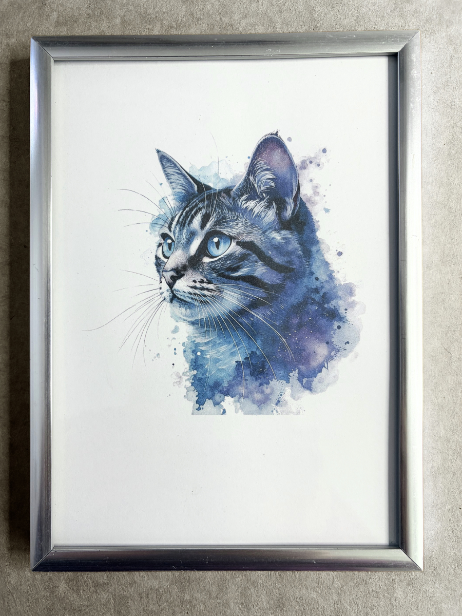 DeskMates Framed Art Print 💠 C06 Tabitha 💠 Gray Tiger Striped Cat