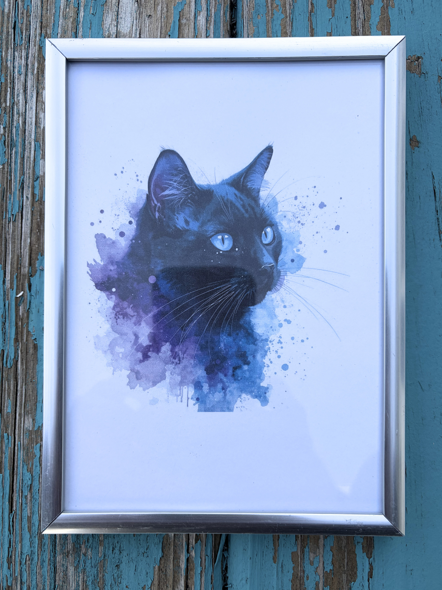 DeskMates Framed Art Print 💠 C07 Midnight 💠 Black Cat