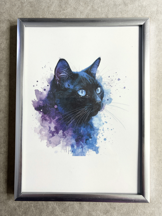 DeskMates Framed Art Print 💠 C07 Midnight 💠 Black Cat