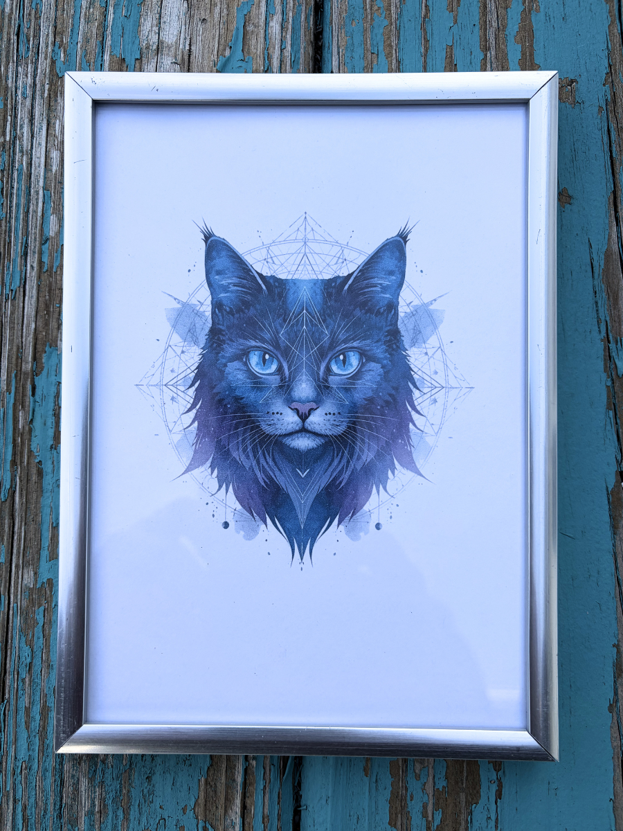 DeskMates Framed Art Print 💠 C08 Sky 💠 Smoky Gray Cat