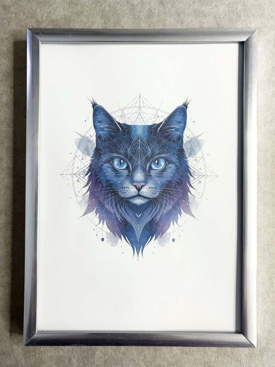 DeskMates Framed Art Print 💠 C08 Sky 💠 Smoky Gray Cat