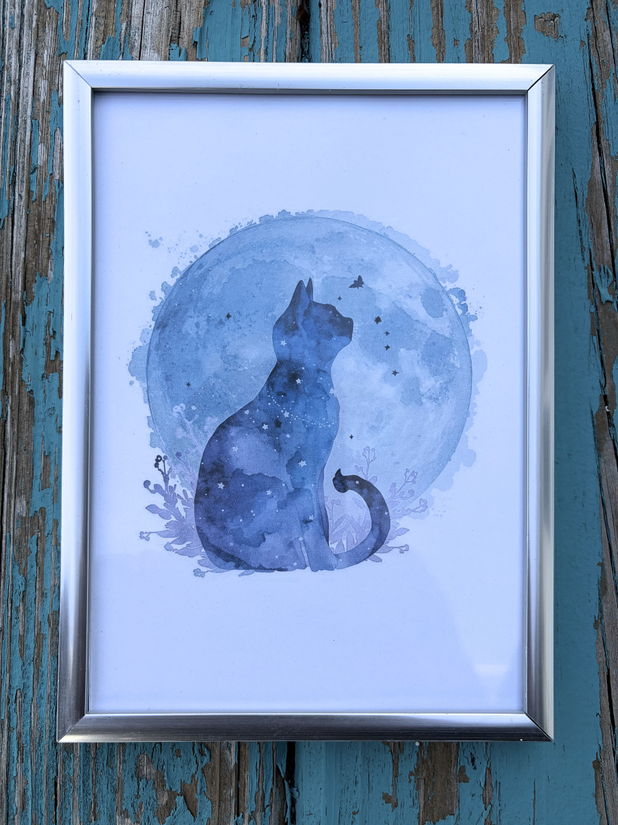 DeskMates Framed Art Print 💠 C09 Luna 💠 Full Moon Black Cat