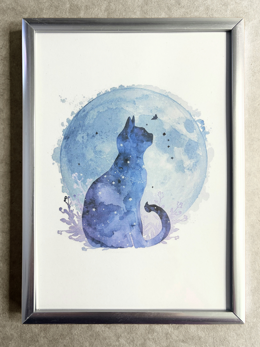 DeskMates Framed Art Print 💠 C09 Luna 💠 Full Moon Black Cat
