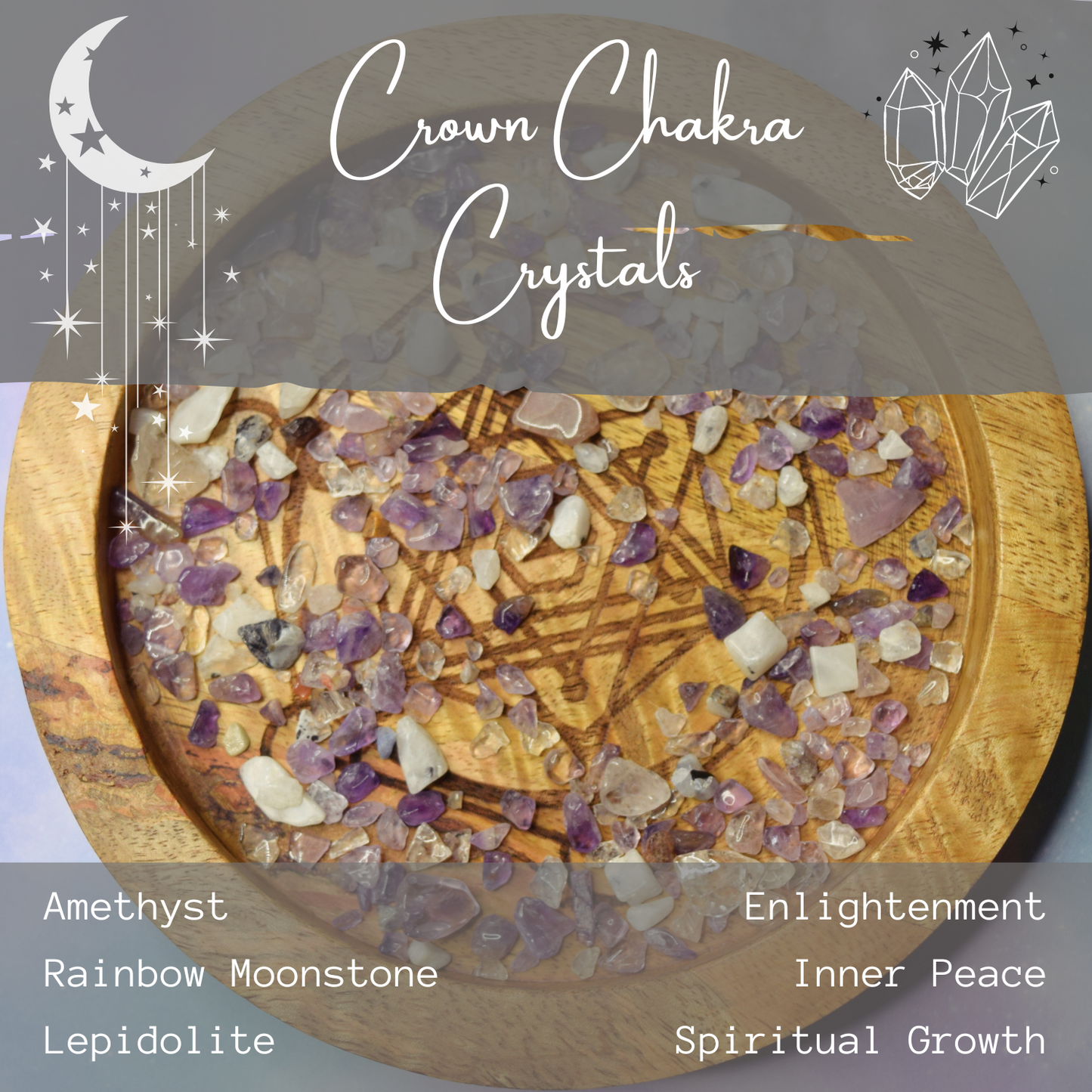 STRESS BE GONE * Crystal Intentions 7th Crown Chakra Perfume * Calming Relaxing Lavender Vanilla scent with Purple Amethyst & Rainbow Moonstone Crown Chakra Crystals * Relax * Unwind * Let Go & Let God * Dove Spirit Animal * Peace * Om Symbol