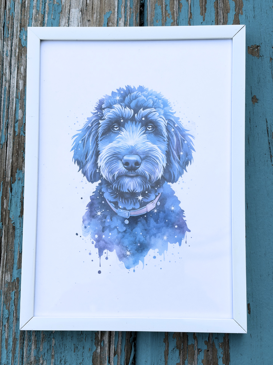 DeskMates Framed Art Print 💠 D24 Labradoodle Dog