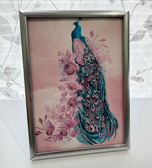 Pink Peacock  - 5" x 7" Framed Animal Art Print