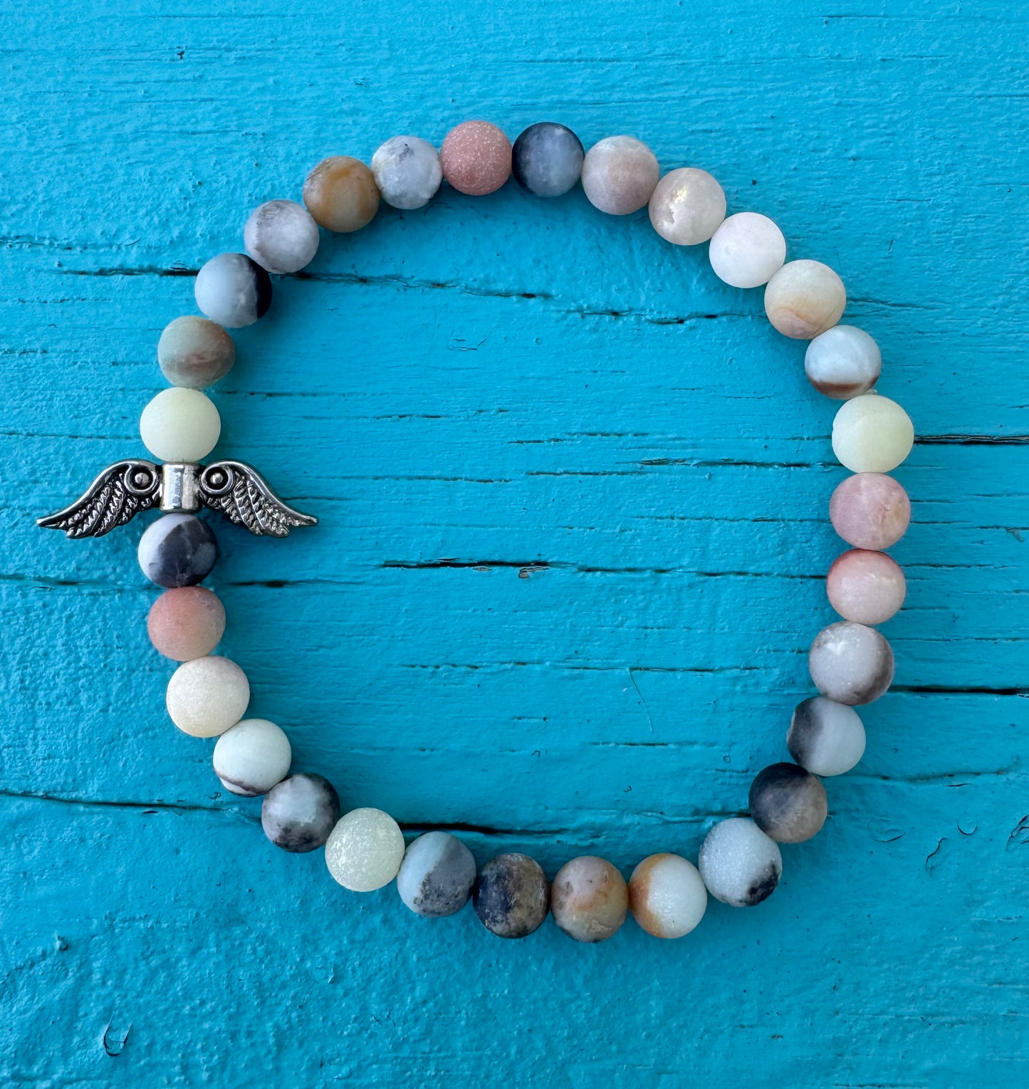 Angel Wings Bracelet - Amazonite and Moonstone Gemstone Bead Bracelet