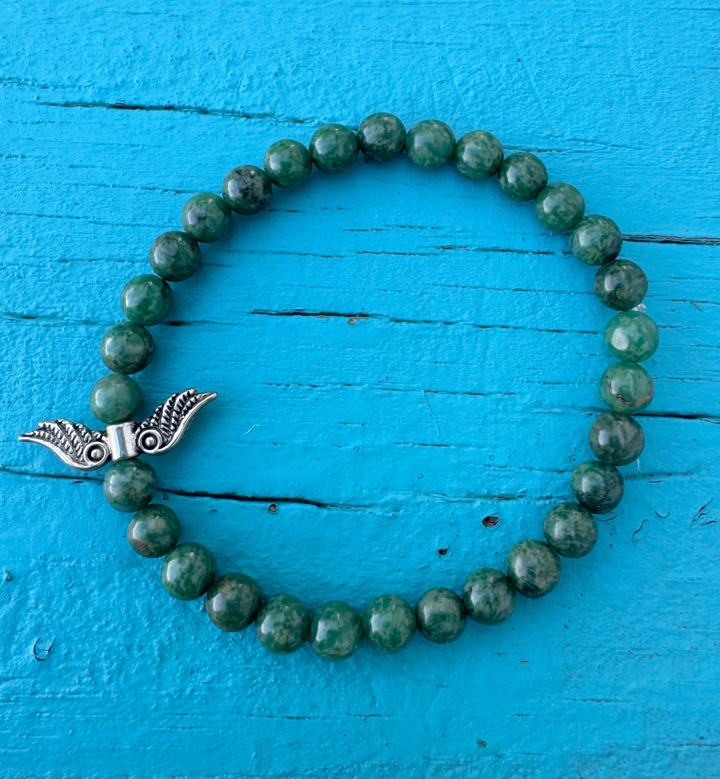 Angel Wings Bracelet - Green Jade Gemstone Beads