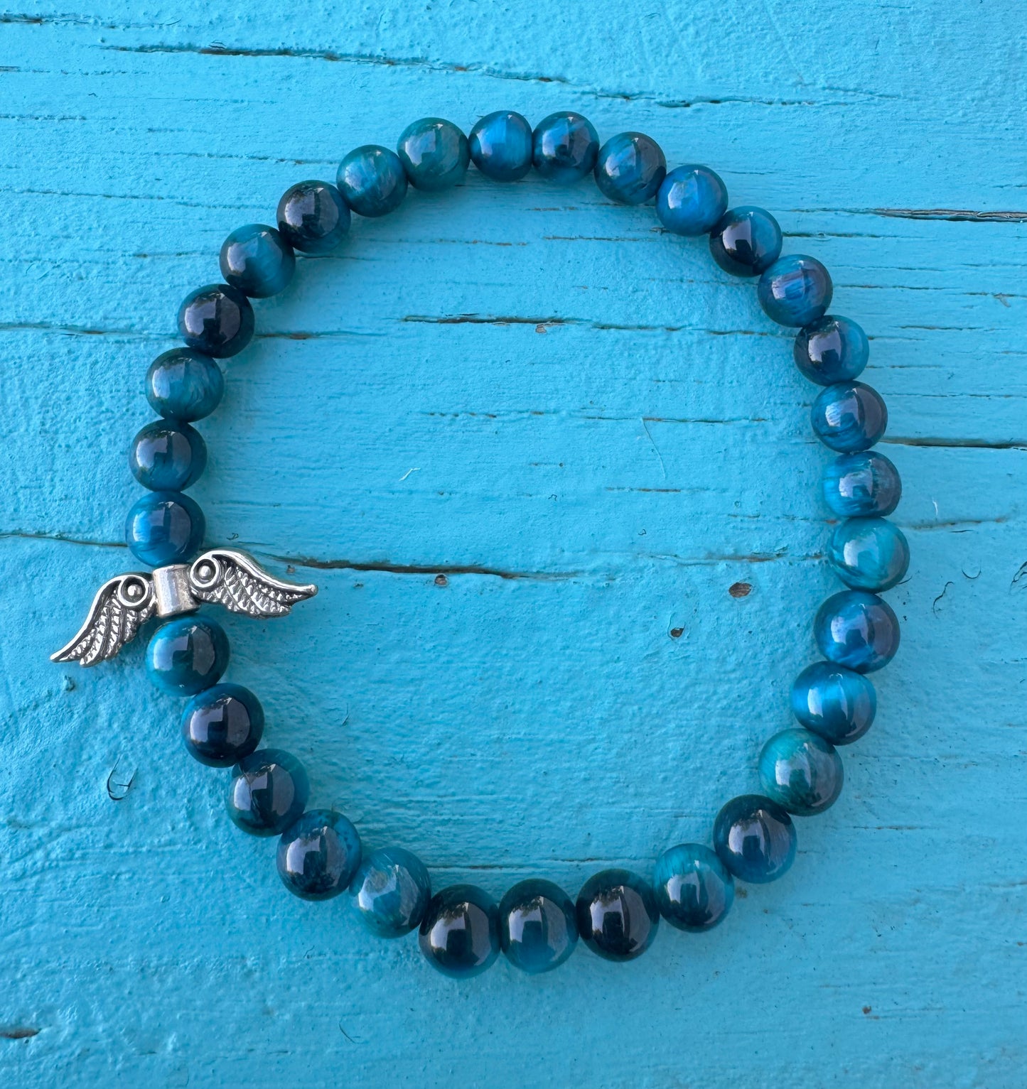 Angel Wings Bracelet - Blue Apatite Gemstone Beads