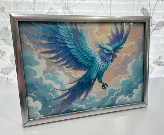 Turquoise and Purple Rising Phoenix  - DeskMates 5" x 7" Framed Art Print