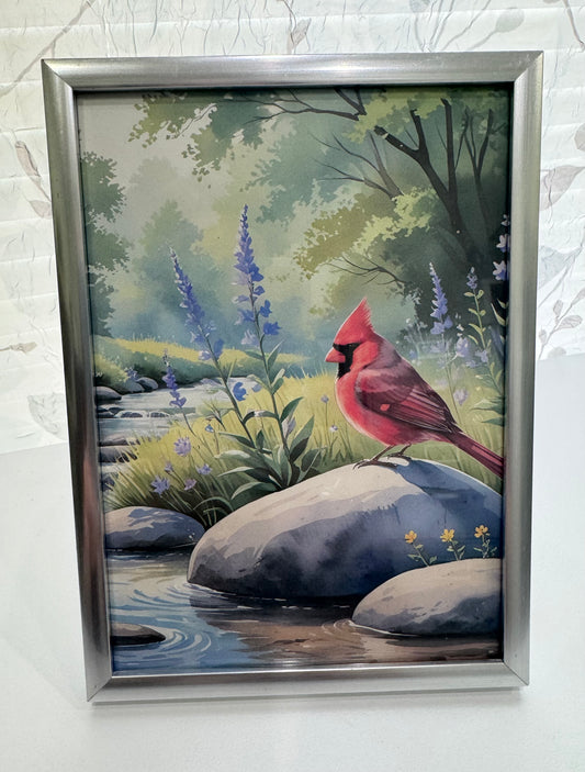 Serene River Cardinal ~ Look Back on the Past With Love ~ DeskMates Framed Animal Art Print