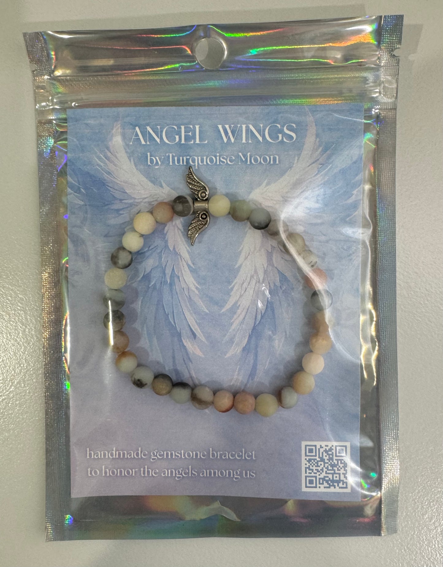 Angel Wings Bracelet - Amazonite and Moonstone Gemstone Bead Bracelet
